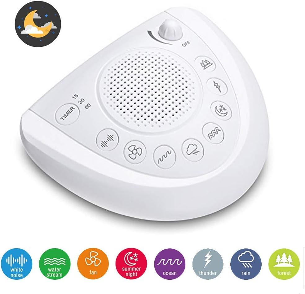 White Noise Sound Machine, Sleep Relax Sound Machine with 8 Soothing Nature Sounds,Ocean,Wave,Rain,Forest Sound,3 Auto-Off Timer Option,Battery or Adapter Operated-White