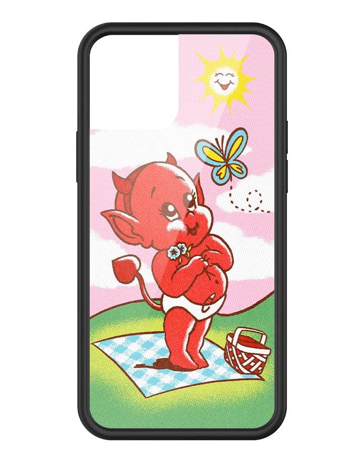 WildflowerCases - Little Devil Case, Compatible with Apple iPhone 12/12 Pro | Pink, Baby Devil, Red, Picnic, Trendy - Protective Black Bumper, 4ft Drop Test Certified, Women Owned Small Business