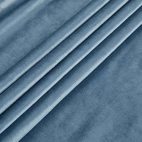 Image of PRIMROSE Velvet Curtains 102 inch Long for Living Room,Set of 2 Panels Stone Grayish Blue Blackout Rod Pocket Back Tab Window Treatment Room Darkening Heavy Decorative Curtains Drapes for Bedroom