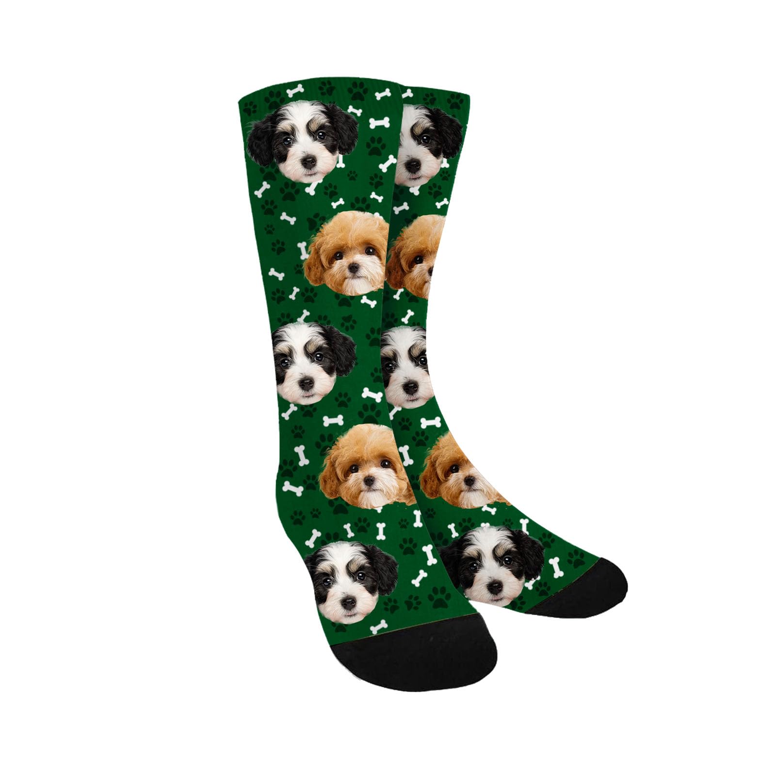 Custom Photo Pet Face Socks, Love Heart Crew Socks with 2 Faces for Men Women