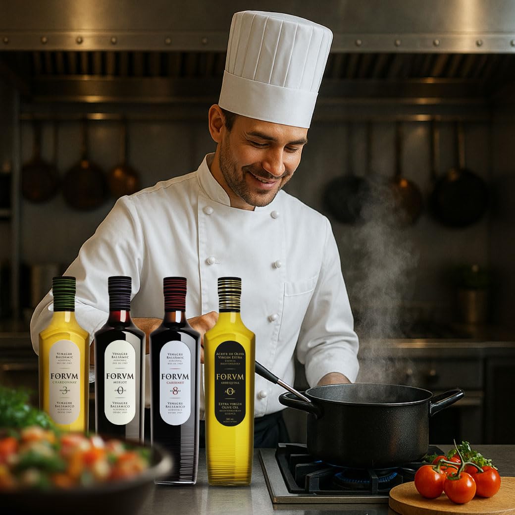 FORVM Pack 3 Vinagre Balsámico + Aceite de Oliva Virgen Extra - Vinagre de Vino Tinto, Vinagre de Vino Blanco, Aceite Oliva Virgen Extra Premium - Pack Completo para tu Cocina - 500ml de Cada Producto
