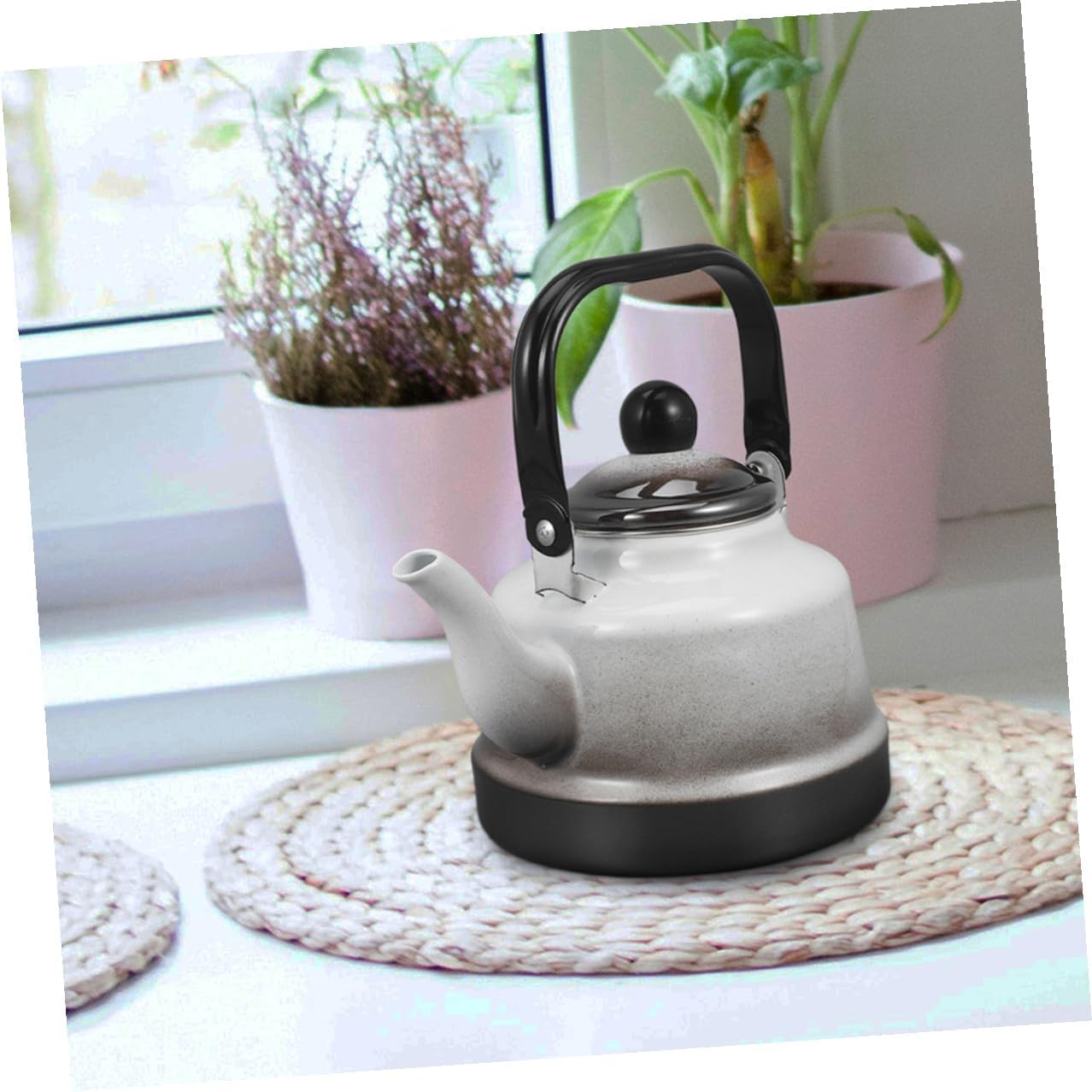 Zerodeko Retro Enamel Kettle with Handle Stovetop Water Heating Kettle for Tea Lovers Heat-resistant Enamel Teapot Compatible with Induction and Gas Stoves