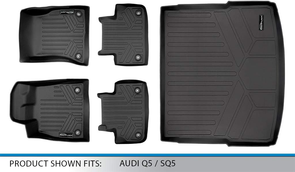 SMARTLINER Custom Fit Floor Mats 2 Rows and Cargo Liner Behind 2nd Row Set Compatible with 2018-2025 Audi Q5