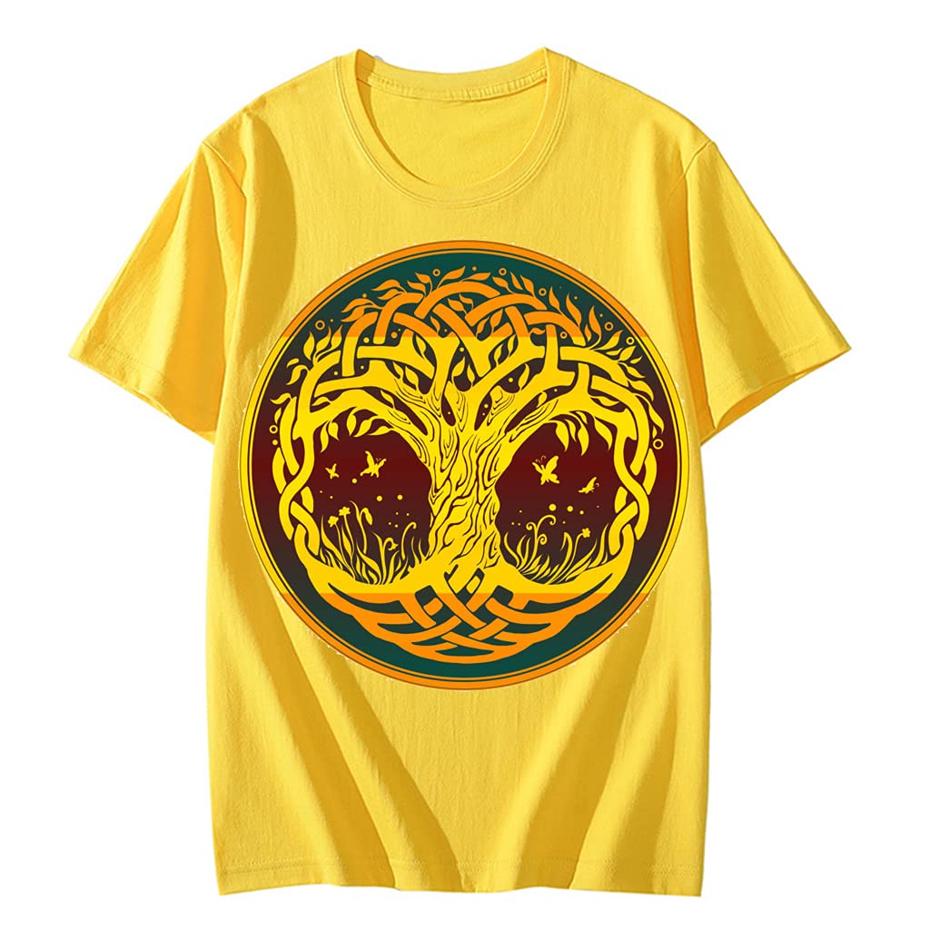 T-shirt viking pour hommes en coton jaune taille M imprimé 3D Yggdrasil