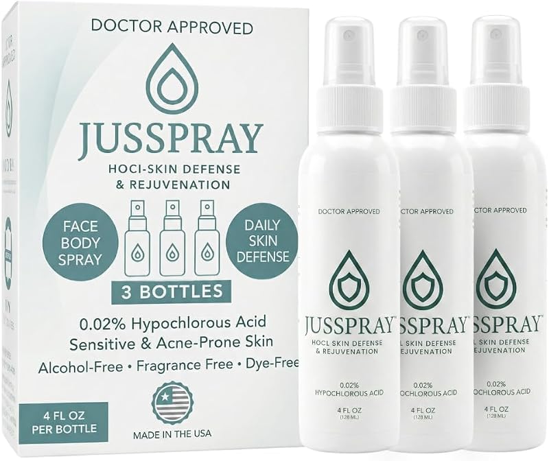 JusSpray™ Spray facial e corporal com ácido hipocloroso, 0,02%, 120 mL