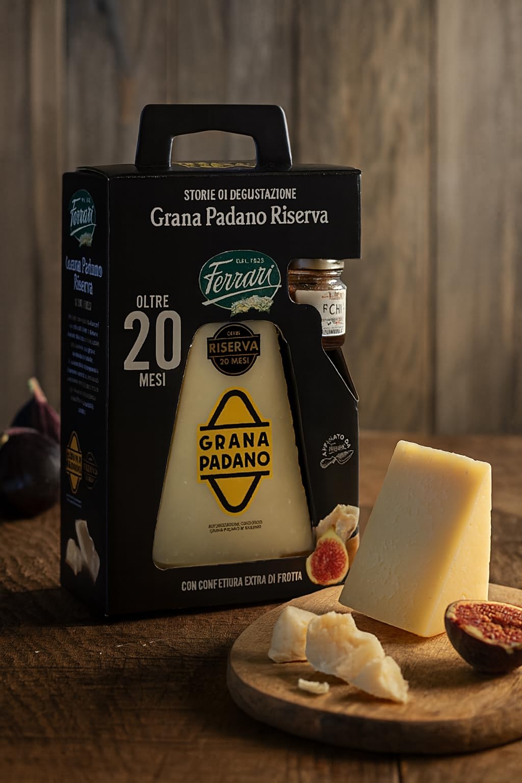 Confezione Grana Padano Riserva 250g con Confettura Extra di Fichi – Formaggio DOP Stagionato Oltre 20 Mesi – Idea Regalo Gourmet per Degustazioni, Aperitivi e Taglieri di Qualità