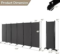 Vista 88 de GOFLAME Divisor de habitación plegable de 6 paneles, pantalla de privacidad enrollable de 6 pies con ruedas bloqueables, pantalla de partición