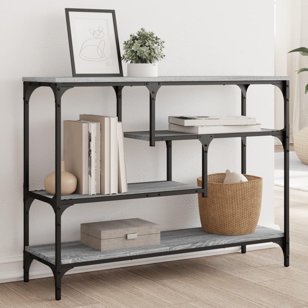 SXZenSpace Console Table Grey Sonoma 100x30x75 cm Engineered Wood & Metal Frame, Hallway Side with Shelves, Industrial Sofa for Living Room, Corridor or Bedroom