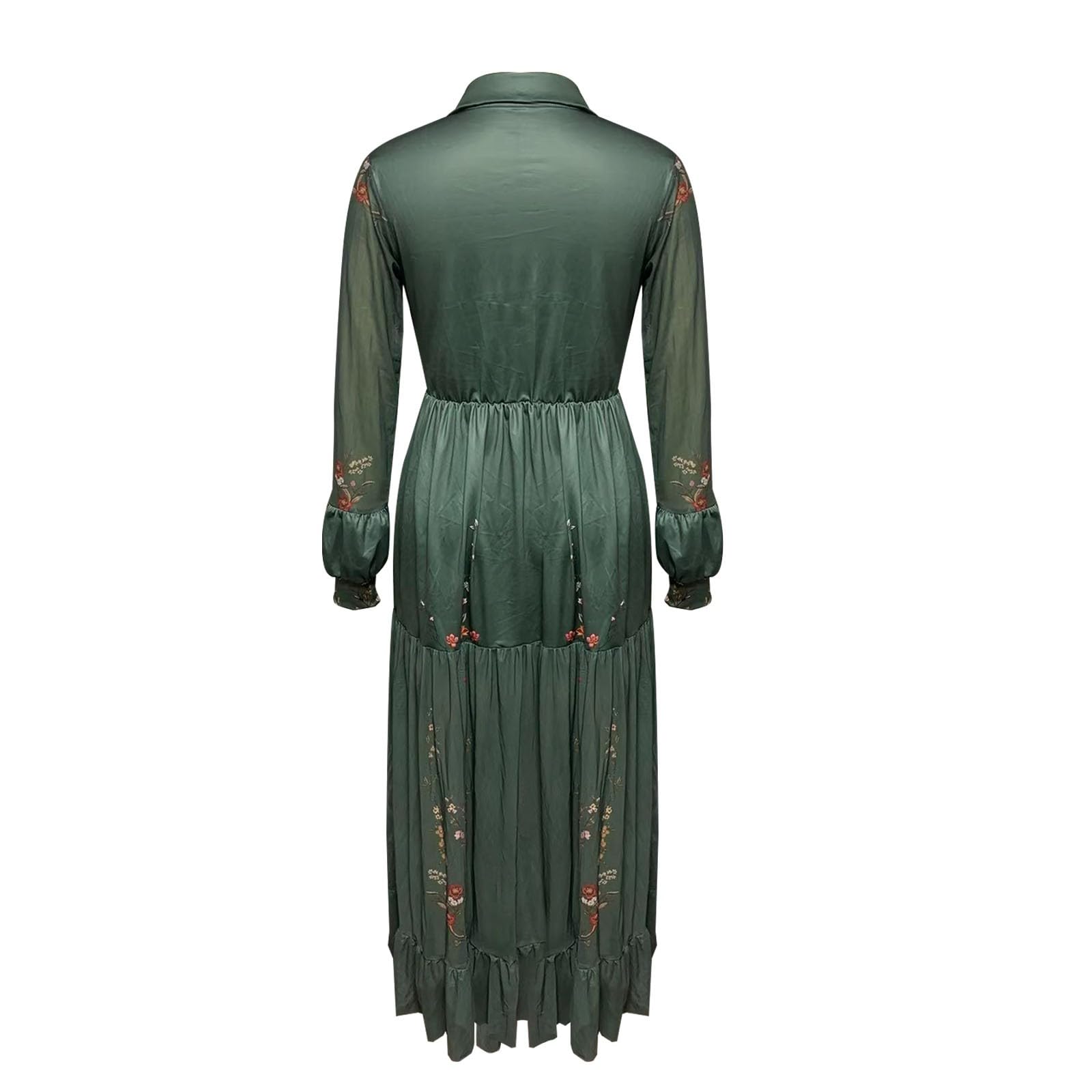 Damen Kleider Lang Boho Kleid Vintage Rustikaler Stil V-Ausschnitt Kleid mit Blumenmuster Lässiges Maxikleid Frühling Langarm Blumenkleid Western Country Chiffonkleid Sommerkleider