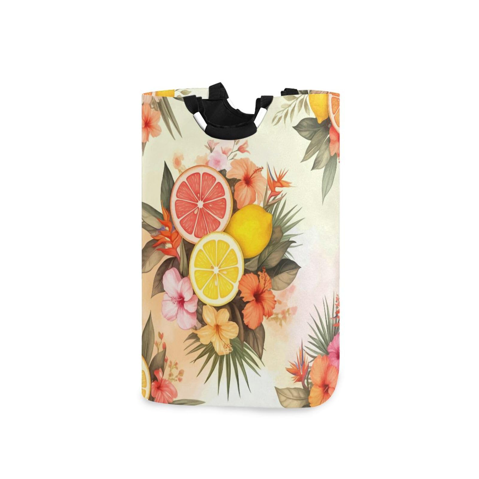 Jihqo Laundry Hamper Basket Tropical Floral Lemon Collapsible Nursery Storage Bin Waterproof Clothing Baskets for Home Bedroom Bathroom Washing Room