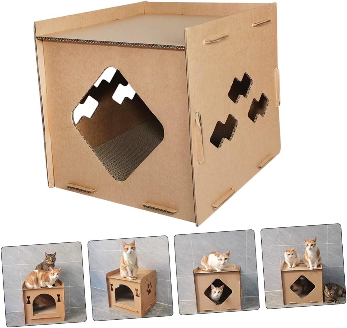 Cat Cardboard House and Scratch Pad Durable Corrugated Scratcher Toy for Cats Multi-Purpose Nest and Scratching for Indoor Play