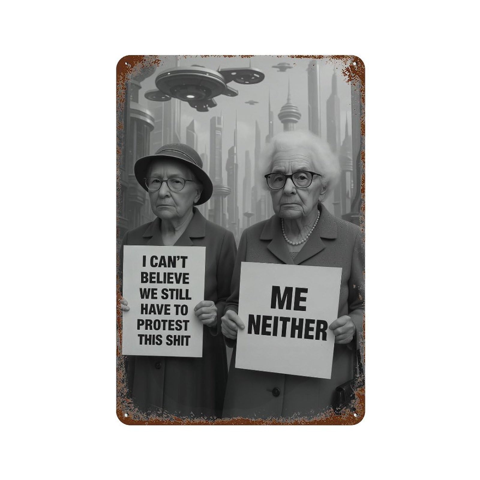 xiaoxiaoshen Funny Granny Feminist Protest Art_ Wall Decor Art Metal Tin Poster Modern Home Decor Art Home Bar Shop Decorations Vintage Sign 30x20cm