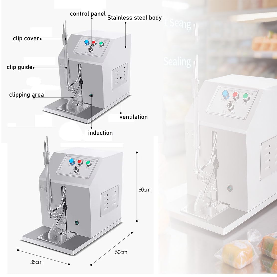 Elektryczna Maszyna Do Klipsowania Kiełbas Z Pedałem Nożnym, Tryb Podwójny (Pedał Nożny + Czujnik) Do Supermarketów, Piekarni I Przetwórni Mięsa, Pojemność 200 Klipsów