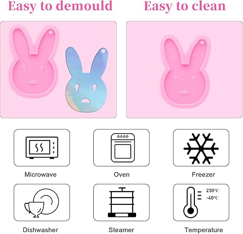 Miniatura 4 de Molde de resina de silicona de conejo, forma de cara de conejo, llavero de resina, molde de fundición de resina para joyería y colgante, regalo