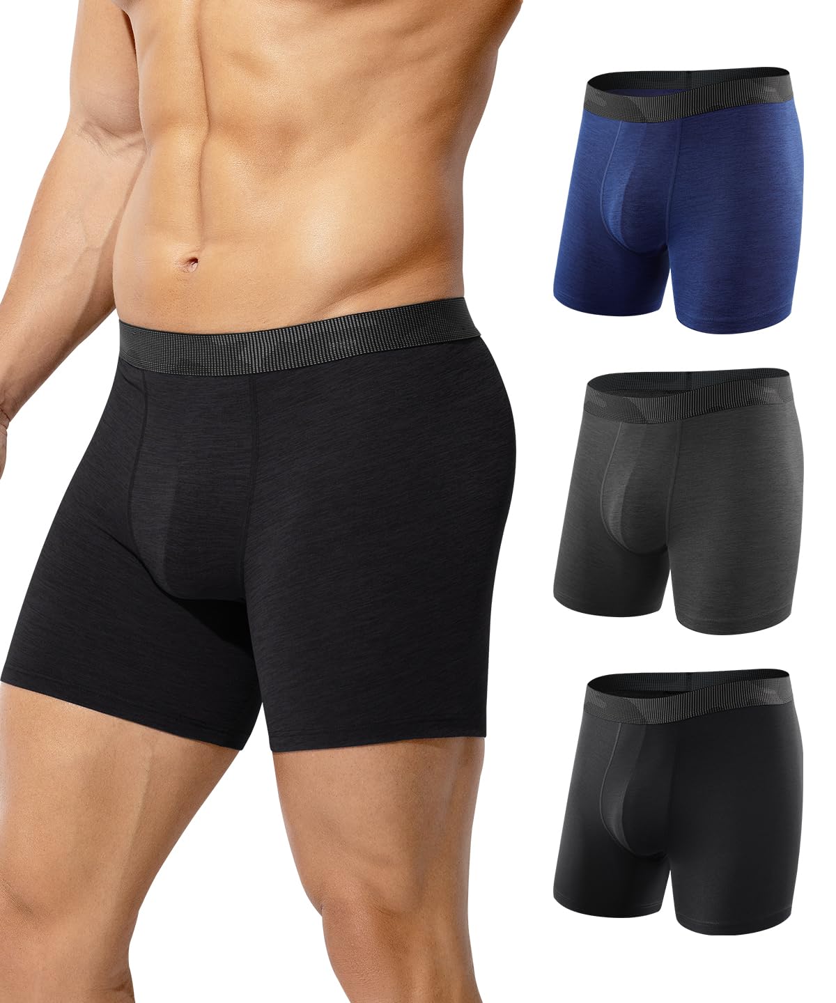 Arjen Kroos Boxershorts Herren Lang, Sport Unterhosen Männer Atmungsaktive für Alltag, Sportunterwäsche Bequem mit Langem Bein für Laufen, Keine Etiketten, 3er Pack