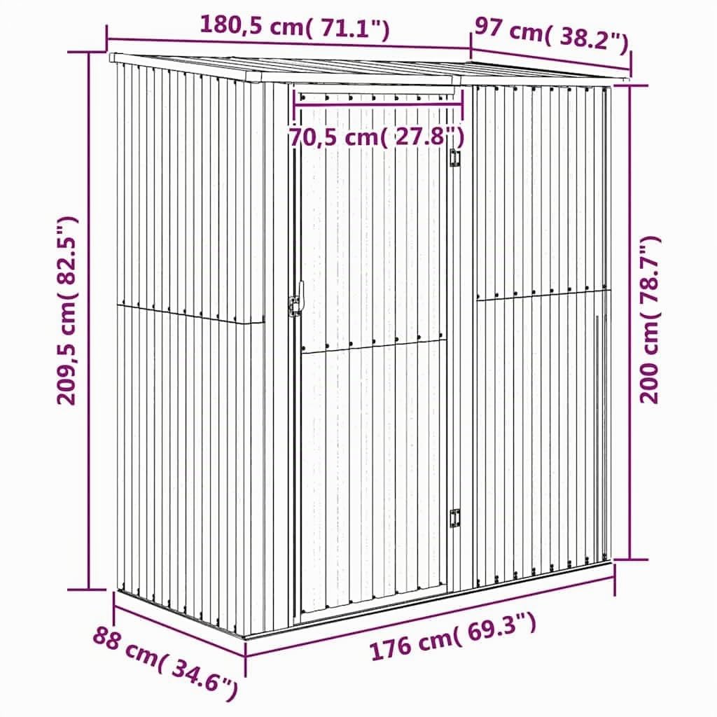vidaXL Capanno per Biciclette Grigio 180,5x97x209,5 cm Acciaio Zincato