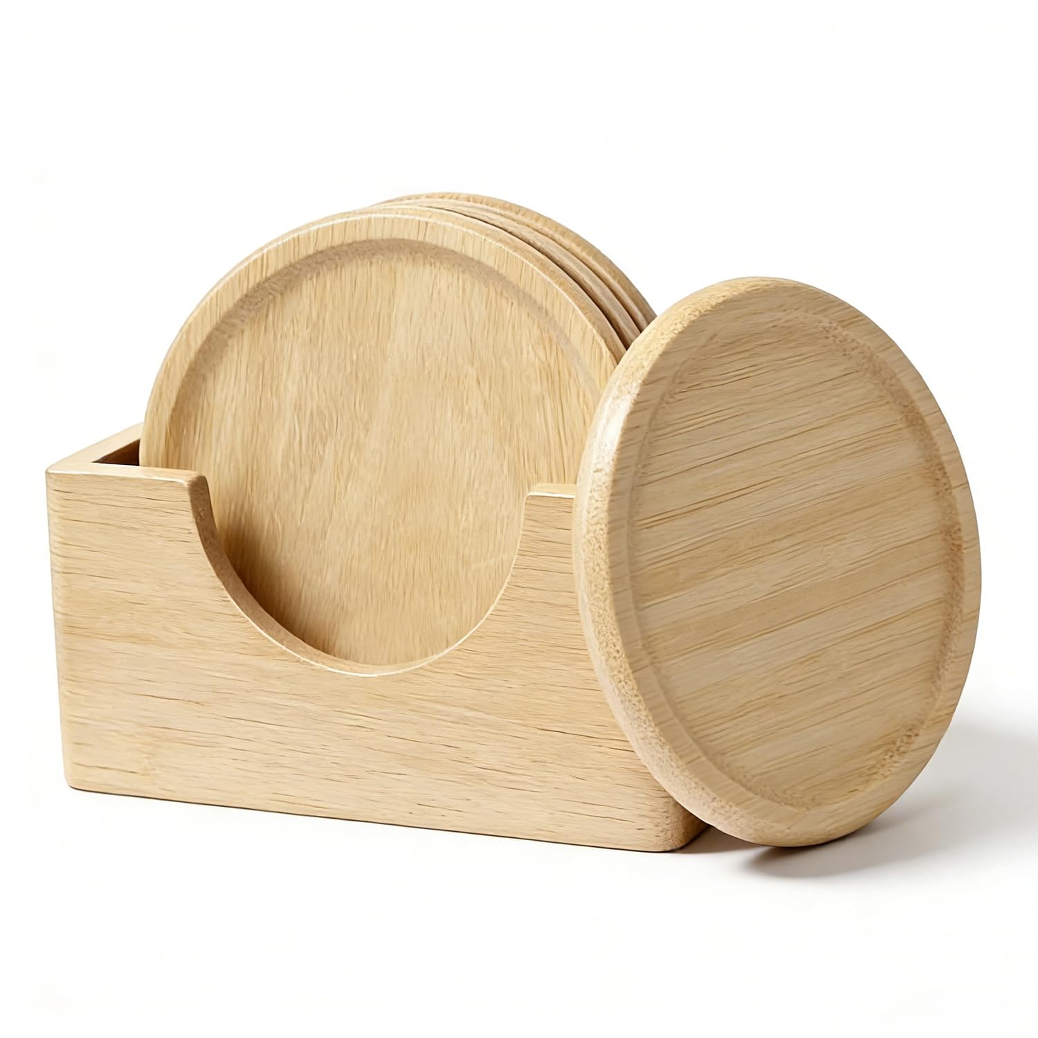 Coasters Set of 6, Wood Coasters for Drinks with Holder, Coaster for Tabletop Protection, Cup Mat for Hot or Cold Drinks, Non-Slip, Coffee Table Decor Ideal for Home Decor House (Bamboo)