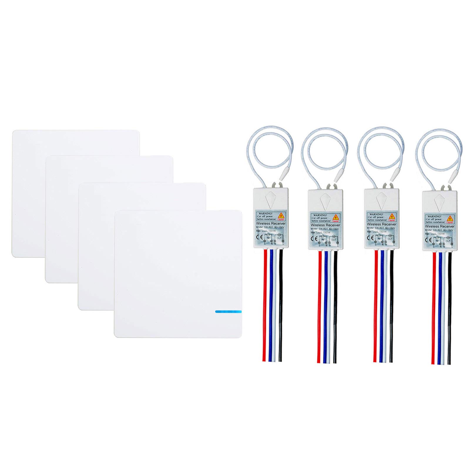 GREENCYCLE Wireless Light Switch and Receiver Kit Outdoor 1600 ft Indoors 130 ft - Remote Control Ceiling Lamp LED Bulb - IP54 Waterproof 4 Push