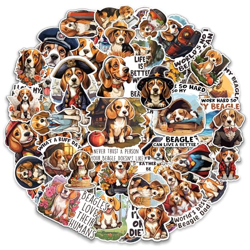 Image of Beagle Stickers 50 Pieces Vinyl Waterproof Decal for Laptop Water Bottle Phone Car Window Bike Motorcycle Stakeboard Scrapbook Beagles Sticker Gifts for Kid Teen Adult