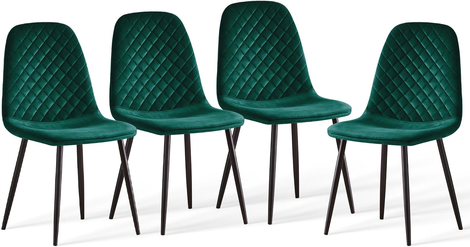 Set of 4 Velvet Dining Chairs Green Kitchen Chais Fabric Upholstered Seat with Metal Legs Living Room Dressing Lounge Home(4,Green)