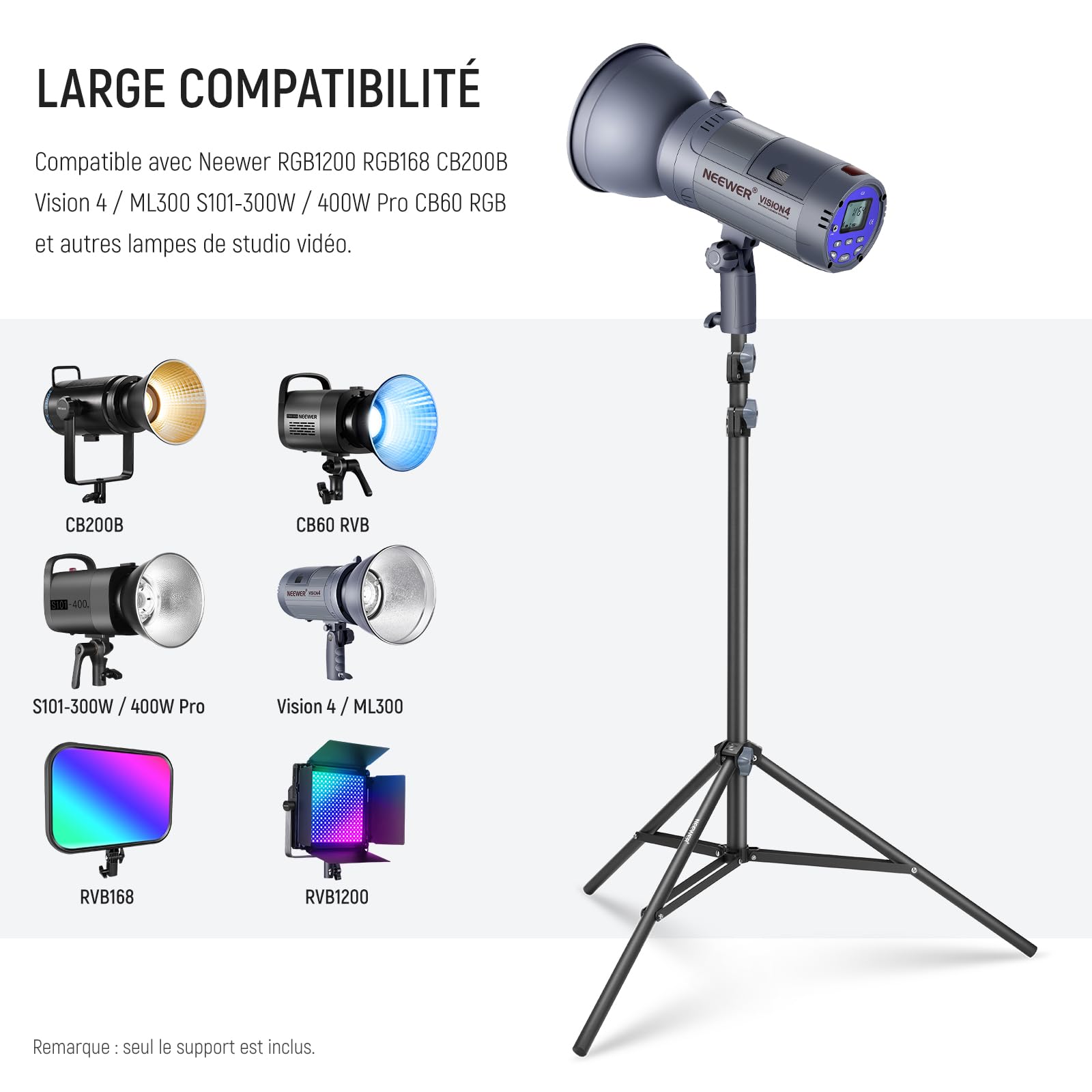 NEEWER Support de Lumière de Photographie 2.85-6.6ft/87-200cm, Trépied en Aluminium à Ressort avec Diamètre de Tube de ø28mm pour Anneau Lumière/Lumière LED/Softbox,Charge Max 22lbs, ST-200 Noir