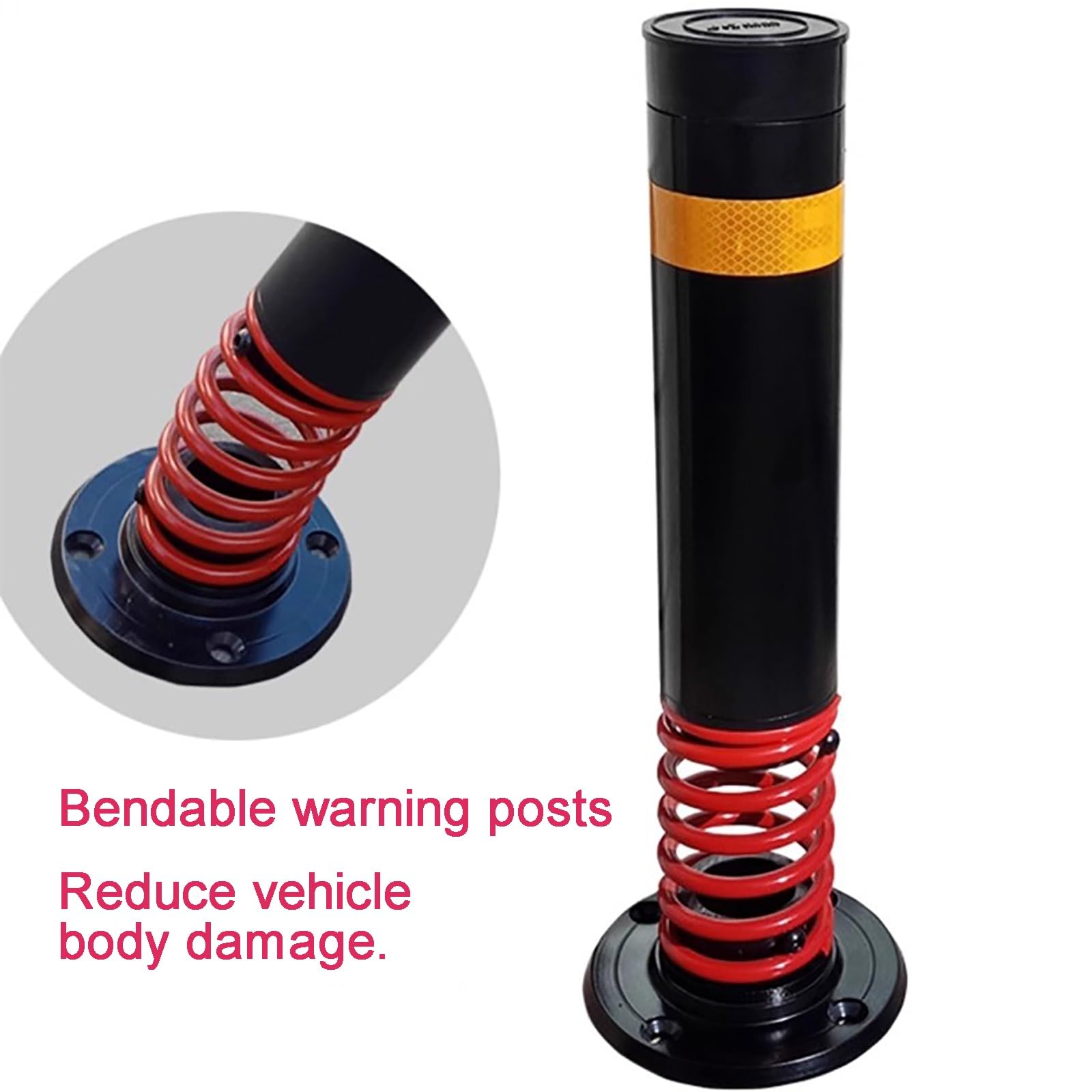 60cm Bollard de Sécurité à Ressort, Borne de Sécurité en Tuyau d'acier avec Bande Réfléchissante, Colonne Anti-Collision pour Stationnement et Zone Sensible à la Circulation(4pcs)