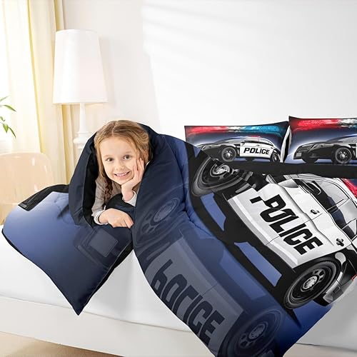 Miniatura 5 de Erosebridal Juego de edredón de coche de policía, tamaño Queen, juego de ropa de cama de vehículo de policía para niños y niños, edredón de plumón