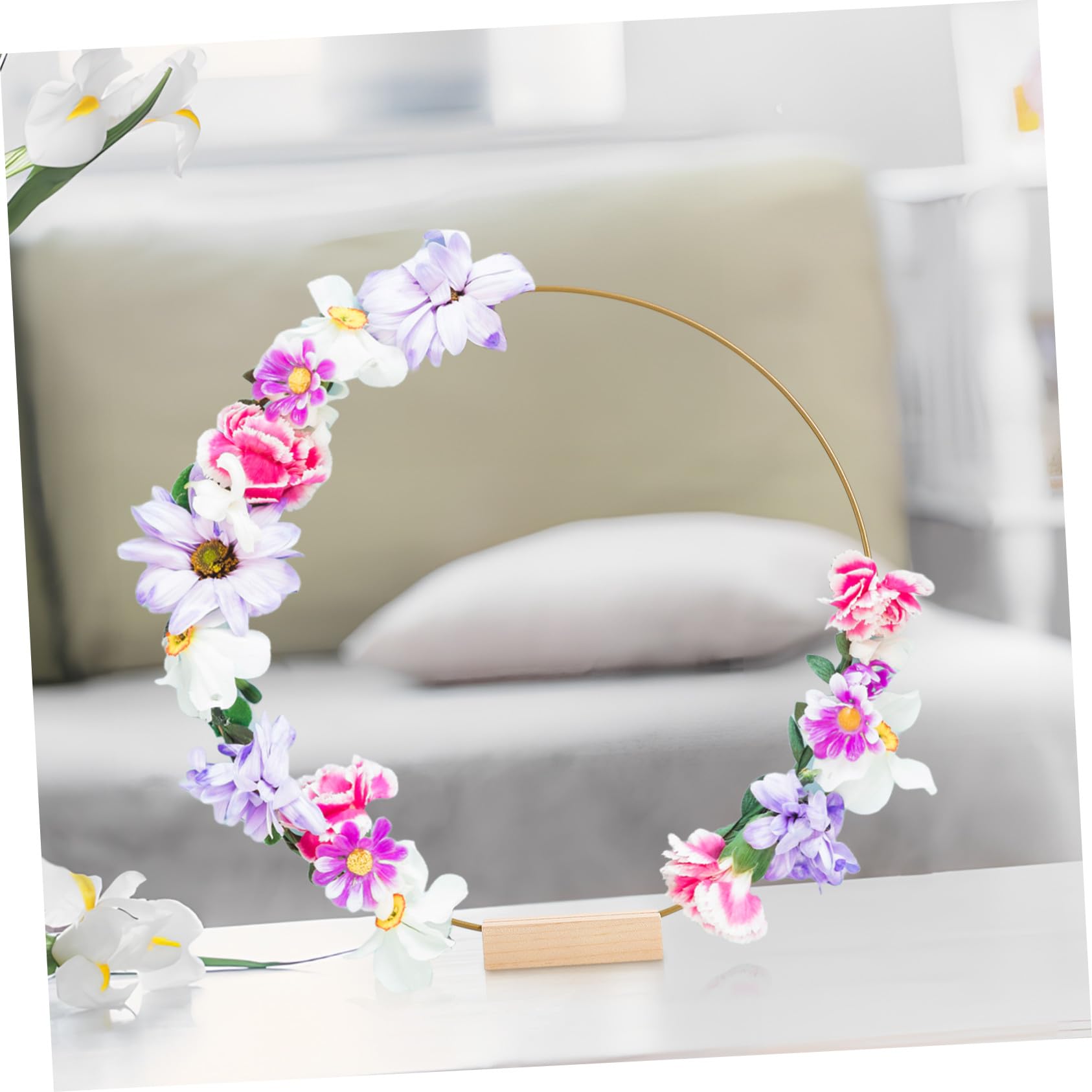 BESTYASH Anillos de Macramé Metálicos 30 Cm con Base de Madera, 10 Piezas, Aros para Manualidades y Centros de Mesa, Decoración para Bodas y Eventos, Soporte Decorativo para Flores