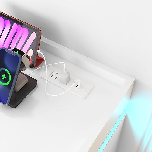 Miniatura 8 de Cómoda de 8 cajones con luz LED y estación de carga, cómoda moderna para armario, armario organizador de cajones anchos para dormitorio, sala de