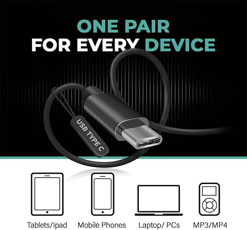 Miniatura 4 de JustJamz Paquete de 150 auriculares para el aula, 100 auriculares USB-C + 50 de 0.138 in a granel, auriculares con cable solo para escucha para