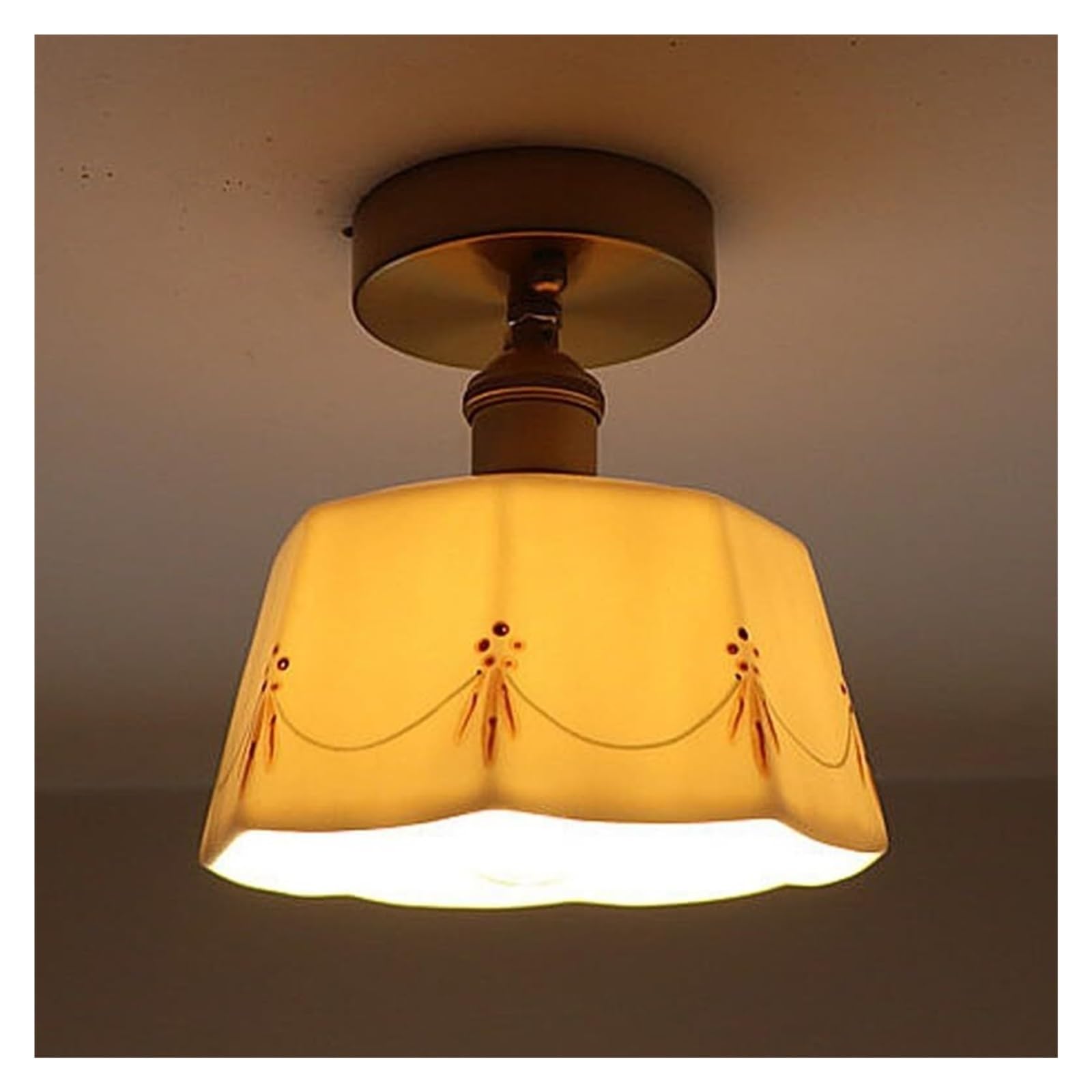ITOSUI White Glass Mid Century Modern Ceiling Light Vintage Gold Hallway Semi Flush Mount Ceiling Light Farmhouse Milk Glass Close to Light Fixtures for Porch Corridor Entryway Foyer Bathroom(B)