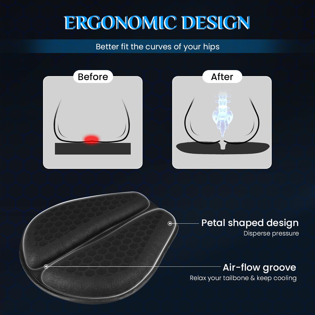 STHIRA® Bike Seat Cushion Gel Seat for Bike and Motorcycle Breathable 3D Honeycomb Design Bike Seat Cover with Waterproof & UV Sun Cover Shock-Absorbing, Anti-Slip Gel Seat Cushion Fit for Long Rides - Image 4 thumbnail