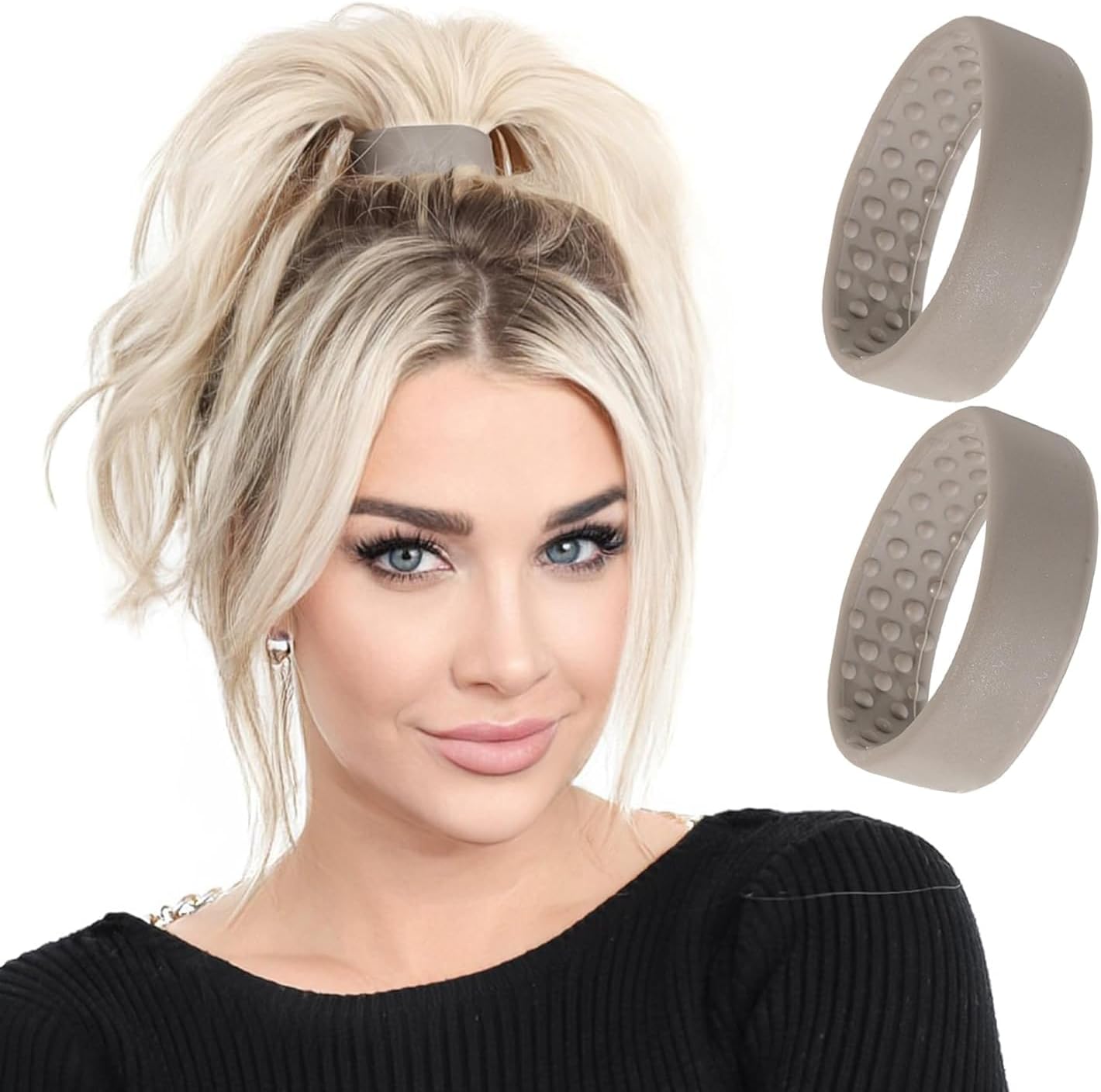 SYOSI 2 Packs Silicone Seamless Hair Ties, Gray Original Patented Hair Styling Accessories, Thick & Seamless Hair Ties Bands Ponytail Holders for Fine to Normal Hair or Slightly Thick Hair