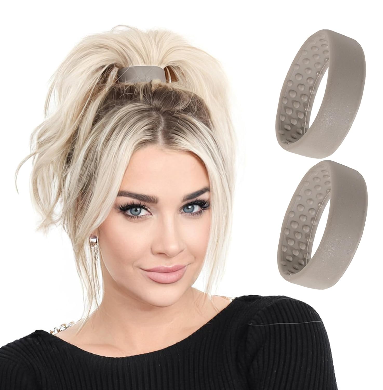 SYOSI 2 Packs Silicone Seamless Hair Ties, Gray Original Patented Hair Styling Accessories, Thick & Seamless Hair Ties Bands Ponytail Holders for Fine to Normal Hair or Slightly Thick Hair