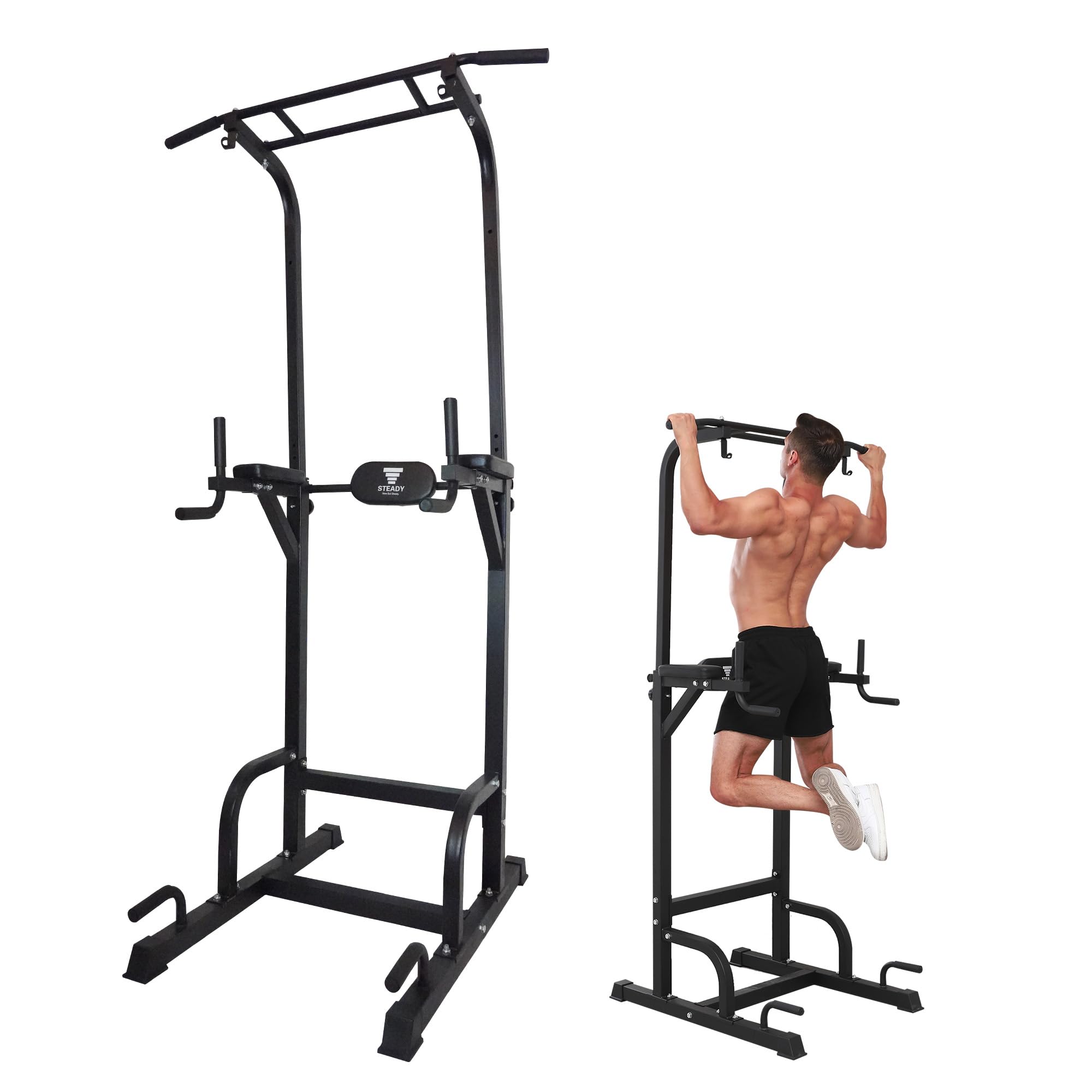STEADY Japan Power Tower Dip Station/Stand Pull Up Bar for Home Gym, Max Load 330lbs