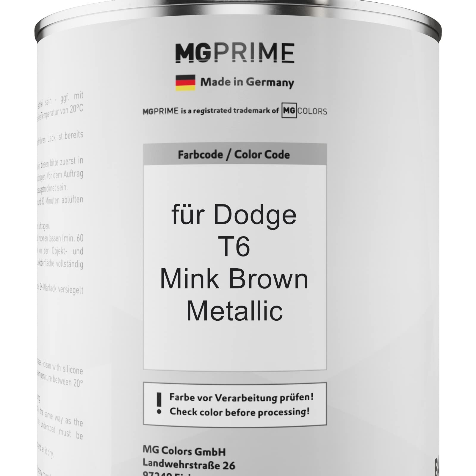 MG PRIME Lakier samochodowy Zestaw puszek dla Dodge T6 Mink Brown Metallic Lakier bazowy 2K Utwardzacz do lakieru bezbarwnego gotowy do natrysku 2,5L
