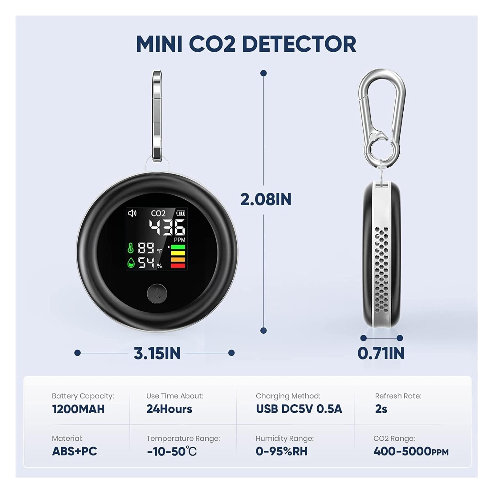 Detektor CO2 3 W 1, Przenośny Monitor Jakości Powietrza, Dwutlenku Węgla, Temperatury I Wilgotności, Idealny Do Domu Podróży GłOśNy Alarm(White)
