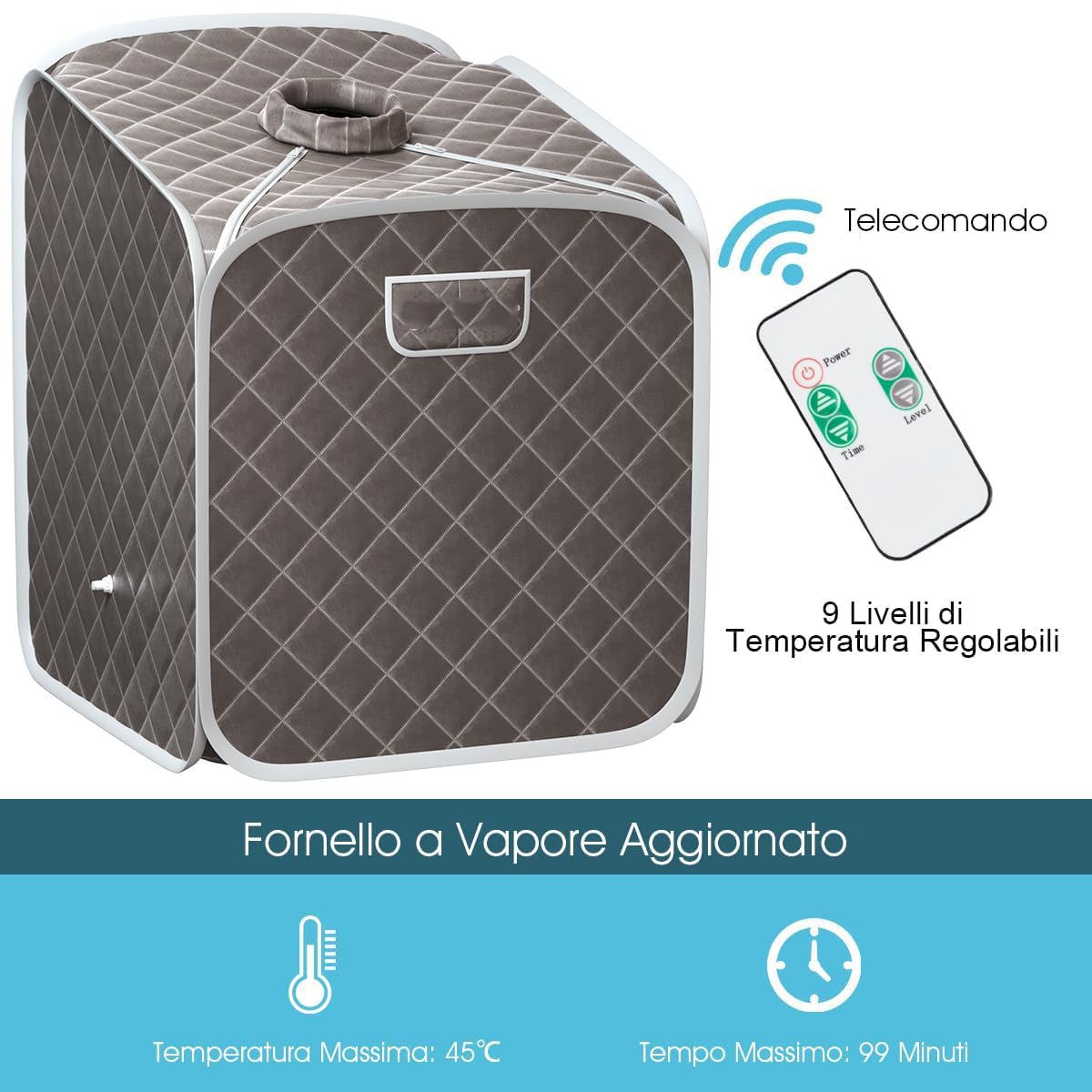 RELAX4LIFE Sauna a Vapor Portátil 2 L, Cabina Doméstica para SPA, 9 Temperaturas Ajustables, 0-99 Minutos, Mando a Distancia y Silla, 1000 W (Gris)