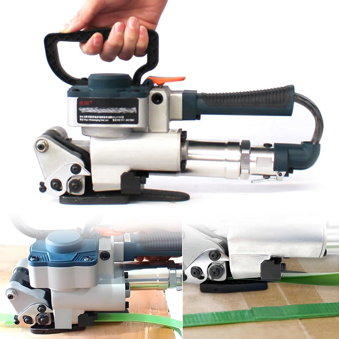 Pneumatische Umreifungsmaschine, Hochleistungs-Zylinderantrieb, maximale Spannung 3500 N, für PET-/Stahlumreifung 13-19 mm Breite, Ein-Schritt-Betrieb