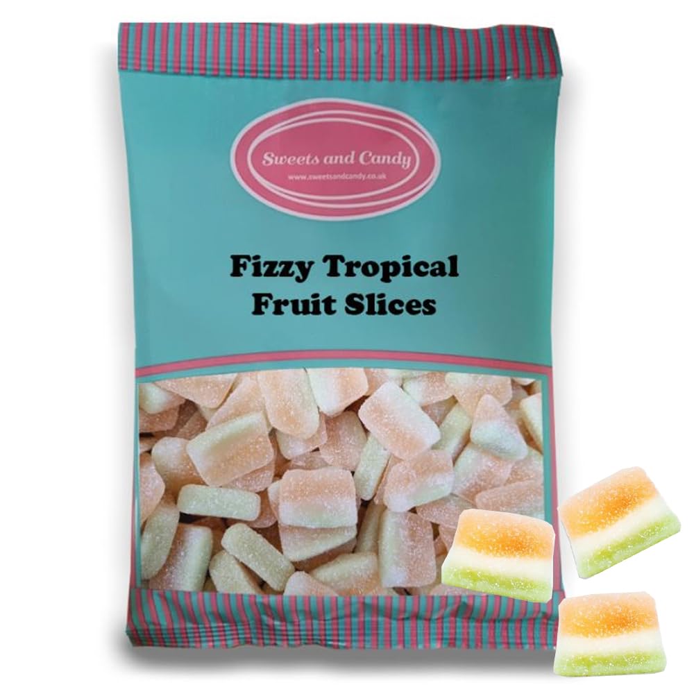 Sweets and Candy® Fizzy Tropical Fruit Slices 1Kg - Vegan | Vegetarian and Veggie Friendly | 1 Kilo Bulk Sweets - Retro Fizzy Gummy Slices - Pick and Mix Share Size Bag - A Great Sweet Gift