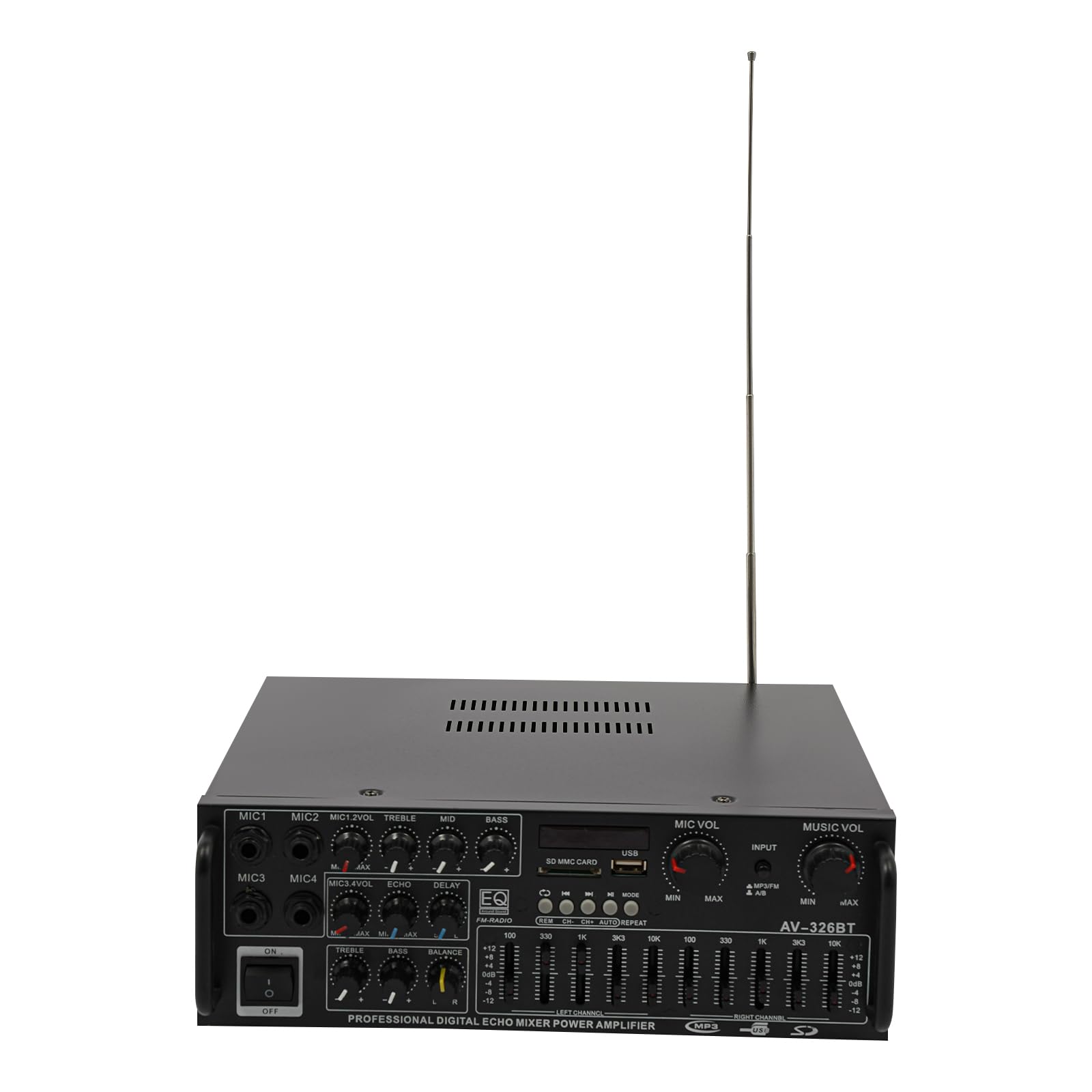AV-326BT - Amplificatore audio stereo Bluetooth 2 x 200 W con 4 ingressi MIC, USB/SD/MP3, ricevitore ad alta fedeltà per home cinema e karaoke