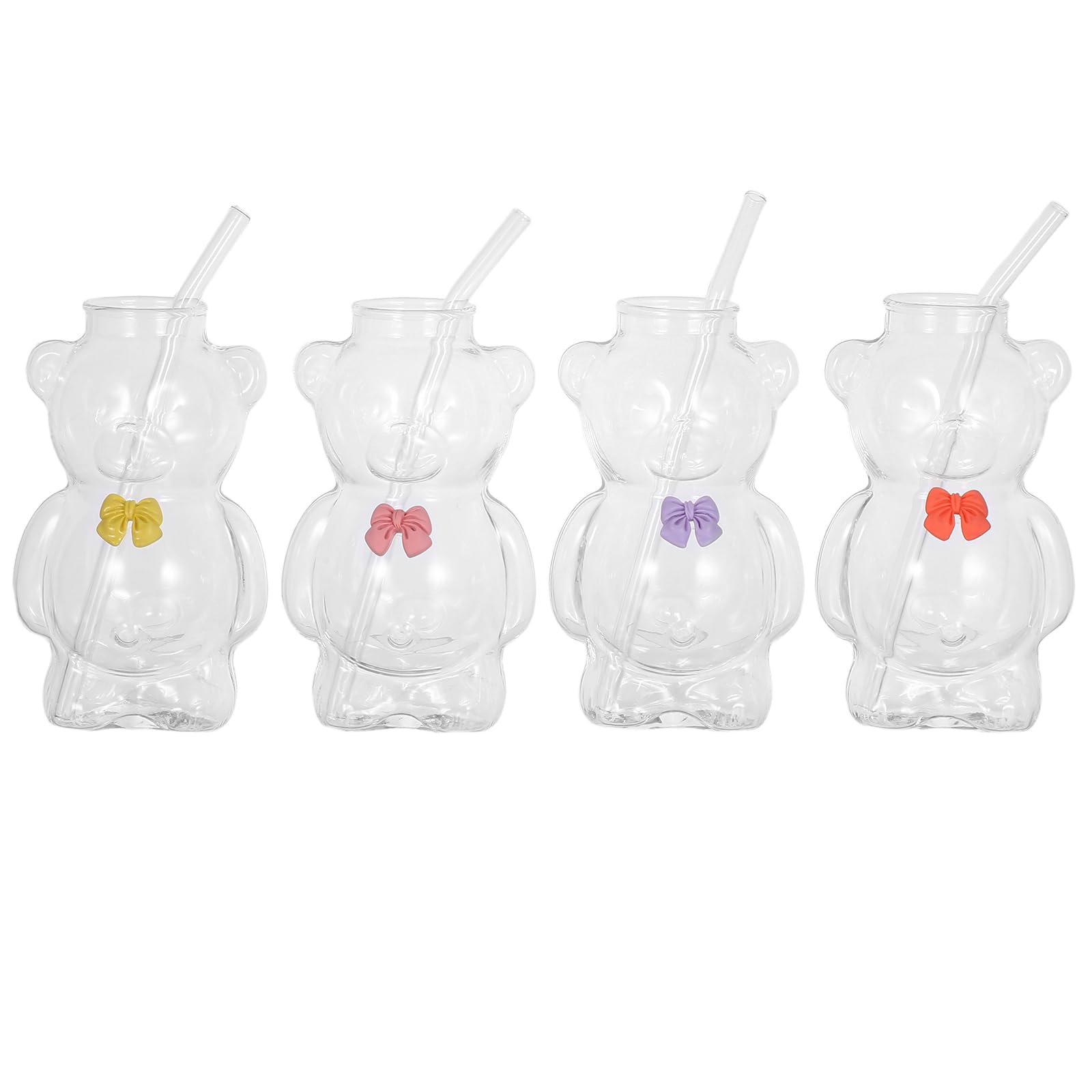 4 Vasos de Oso con Pajita de Vidrio para Bebidas Frías o Calientes, Decoración Linda para Fiestas Navideñas y Reuniones en Casa