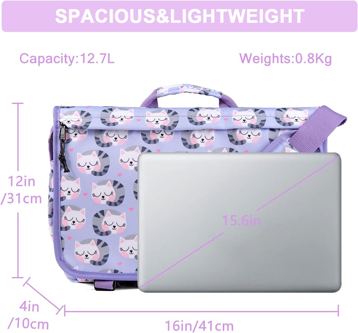 VASCHY Messenger Bag for Kids, Cute 15.6inch Laptop Crossbody School Bag for Boys Girls Teens Women
