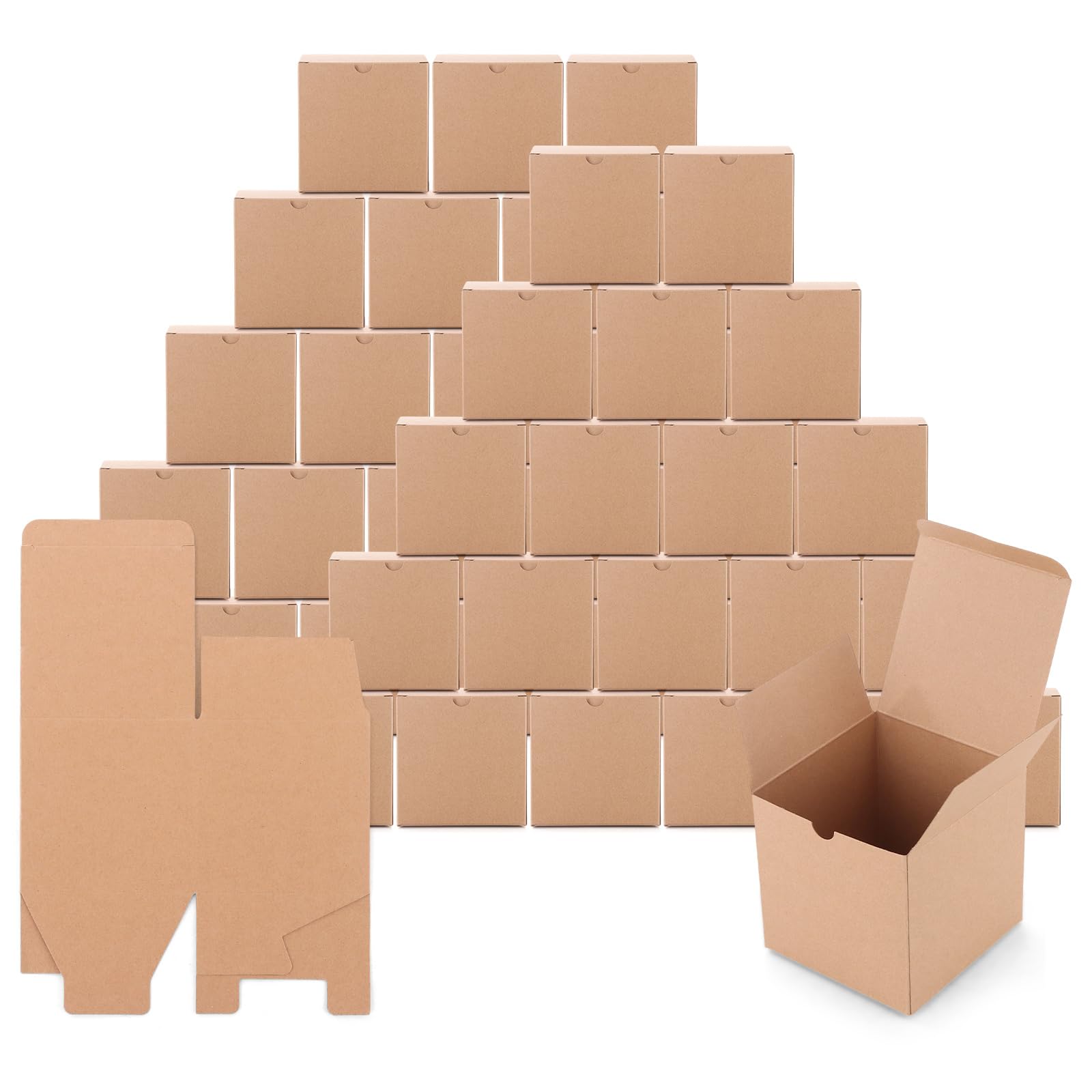 Swylexn 50Pcs Small Gift Box with Lids, 10x10x10cm Small Boxes for Gifts, Gift Boxes for Presents, Kraft Present Box, Square Mug Boxes, Brown Cardboard Gift Box for Posting, Shipping, Packaging