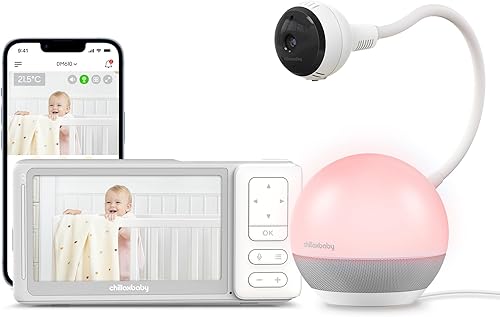 CHILLAX Baby Monitor Baby Mood Plus, cámara HD 1080p de 5 pulgadas, monitor de bebé Wi-Fi, con entrenador de sueño y luz de estado de ánimo, cuello