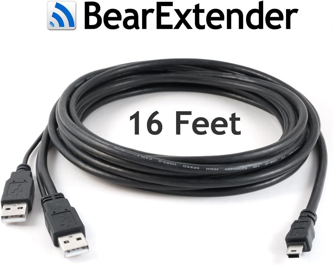 BearExtender Premium 16-FT USB to Mini-USB Extension Cable with Extra Power Connector Compatible with BearExtender 1200, Mini, Mac (Original), and PC