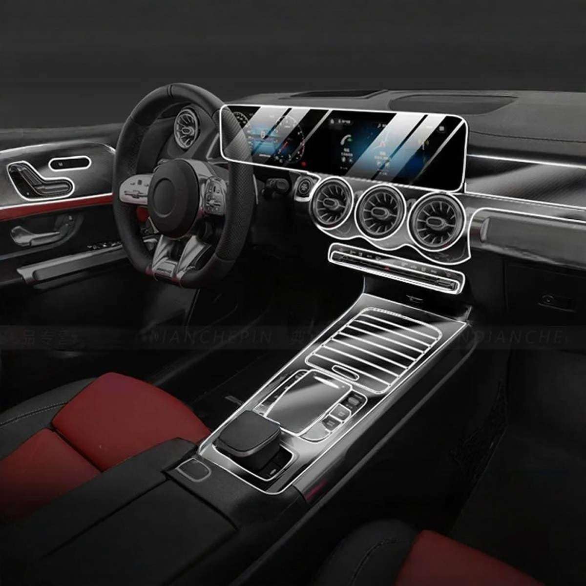 ar Interior Center Console Media Dashboard Navigation TPU Protector Film Anti-Scratch, for Benz AMG GLB 2020-2023