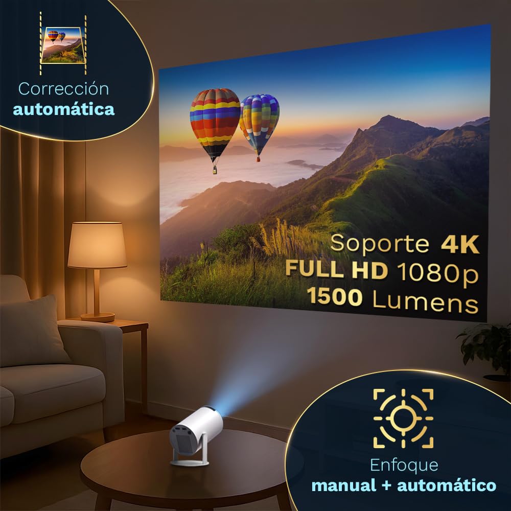 [App Integrada] 2026 Actualizado Proyector Portátil 1920x1080P 4K Soporte Dual Control WiFi 6 BT5.4 180° Rotacion Compatible con HDMI/TV Stick/USB/Laptop, Blanco | HDMI + Bolsa Transporte Incluido