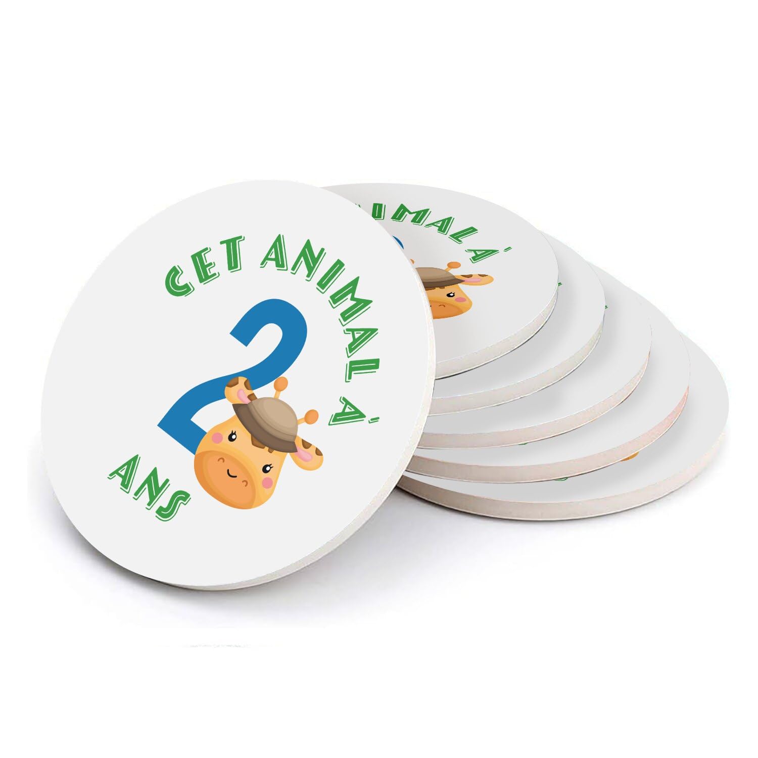 Sous verre ronds en céramique pour décorer la table d'anniversaire safari de votre enfant