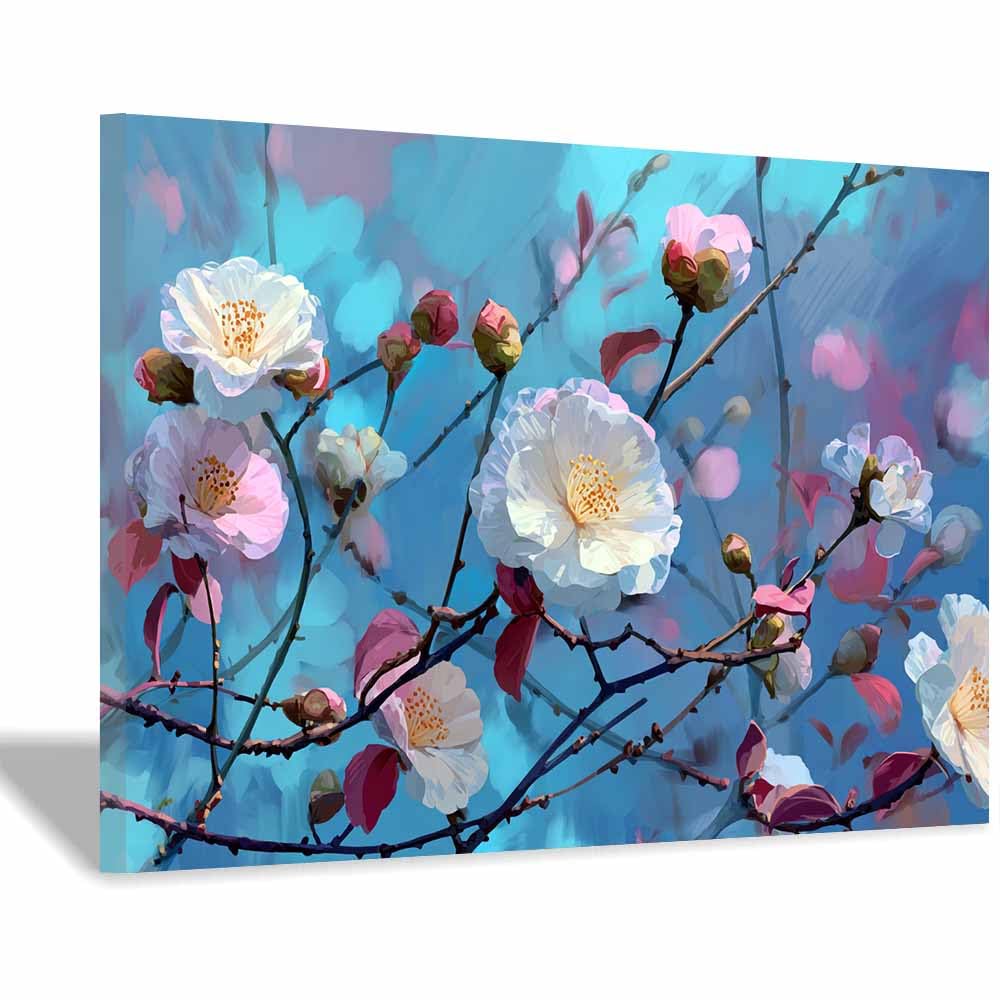 Hoqiu Multicolor Flower Wall Art Canvas Pastel Camellia Blooming Artwork, Wall Decoration Living Room Bedroom Hallway Stairs Decoration.(Multicolor)-70X100cm Framed